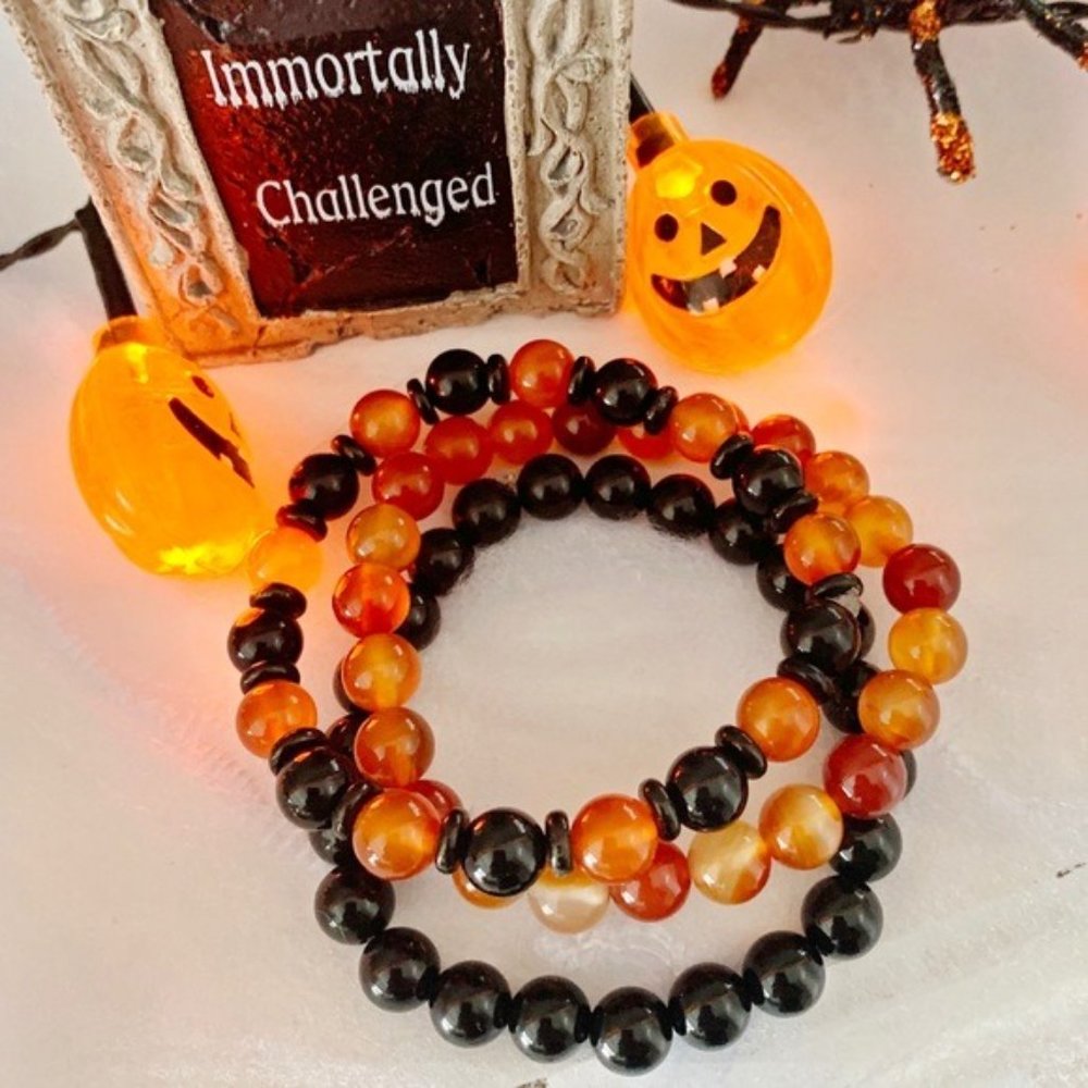 Halloween 8mm  Bracelet Set Carnelian Onyx - Picture 6 of 12